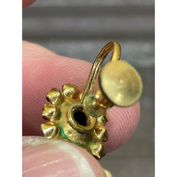 Vintage Antique Guilloche Enamel Rose Rhinestone Screw Back Earring Set - Picture 5 of 10